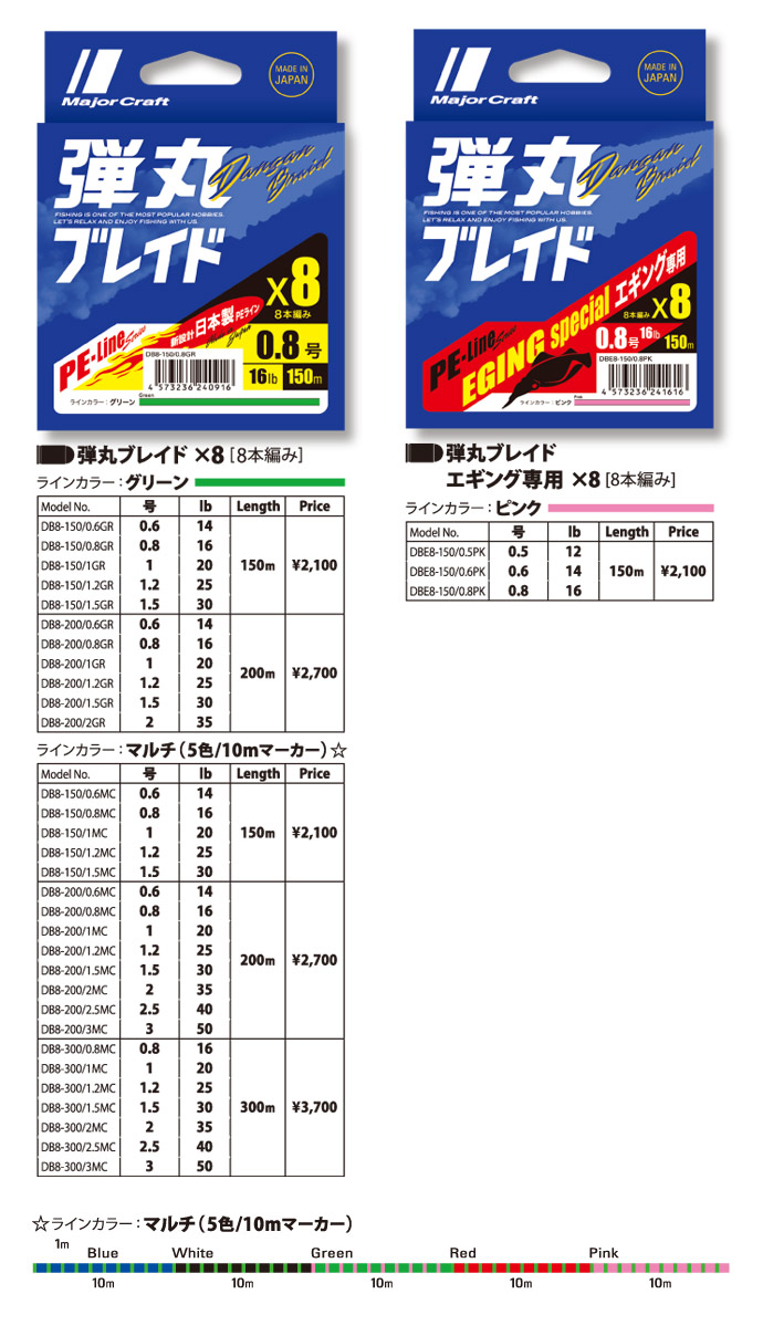 480円 【最安値挑戦】 メジャークラフト 弾丸ブレイドX8 マルチ 200m 0.8号 16lb 未使用
